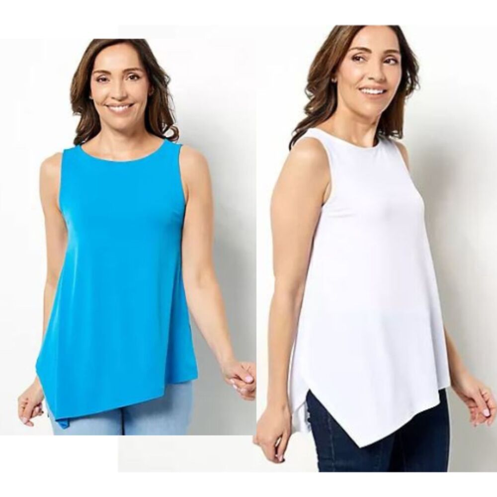Susan Graver Lot Of 2 Petite Liquid Knit Tank Tops Blue White Size XSP